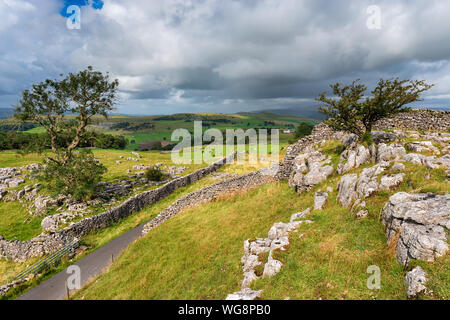 L'été dans le Yorkshire Dales au WInskill s'installer près de pierres Banque D'Images