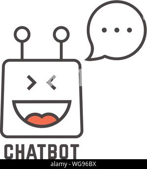 La ligne noire fine heureux chatbot icône sur fond blanc Illustration de Vecteur