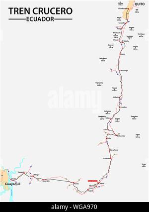 Plan de route du train de luxe Tren Cruero en Equateur Illustration de Vecteur