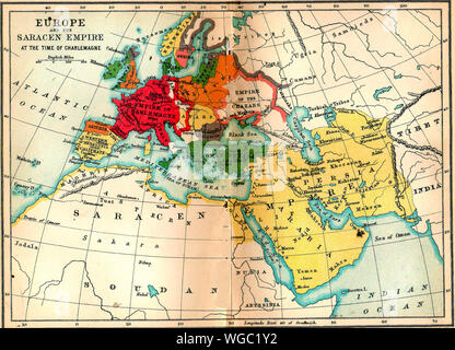 1910 Carte montrant l'ancien empire Sarrasins à l'époque de Charlemagne avec les tribus et nations qui habitent les diverses parties Banque D'Images