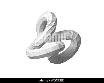 Torus knot poly-faible représentation géométrique. Objet abstrait isolé sur fond blanc. Crayon Graphite rendu 3d illustration stylisée Banque D'Images
