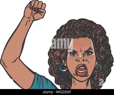 Manifestant en colère femme africaine, la résistance de la démocratie la liberté de rallye. Retro pop art dessin illustration vectorielle Illustration de Vecteur