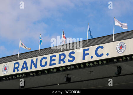 Stade Ibrox, Glasgow. 1er septembre 2019. S'est rendu à Celtic Rangers Ibrox, terrain d'accueil, à jouer dans le premier derby de l'Old Firm de la saison du football écossais devant une foule maximale. Credit : Findlay/Alamy Live News Banque D'Images