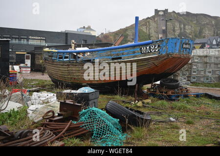 Hastings Beach, ville balnéaire de la pêche au Royaume-Uni Banque D'Images