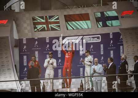 Spa, Belgique. 06Th Sep 2019. Charles Leclerc une pointe vers le ciel, après son premier Grand Prix au Grand Prix de Belgique 2019. Ami Leclercs Anthoine Hubert avait perdu la vie le jour avant l'accident d'ina : Crédit Broadhead/Alamy Live News Banque D'Images