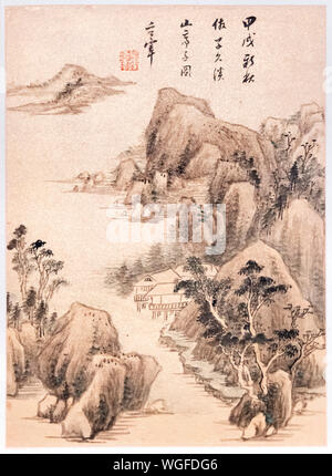 Paysage dans la manière d'anciens maîtres par Shen Hao, Dynastie Qing daté 1654 Banque D'Images