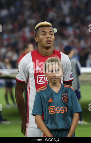 AMSTERDAM, Pays-Bas - le 28 août 2019 : David Neres (Ajax), photographié au cours de la deuxième étape de la finale de la Ligue des Champions 2019-2020 em Final Banque D'Images