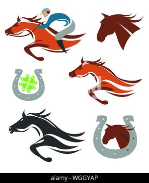Icônes des courses de chevaux de symboles. Ensemble de symboles colorés. Vector disponibles. Illustration de Vecteur