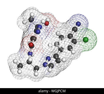 Darolutamide prostate cancer molécule pharmaceutique. Le rendu 3D. Les atomes sont représentés comme des sphères classiques avec codage couleur : blanc (hydrogène), carbone (g Banque D'Images