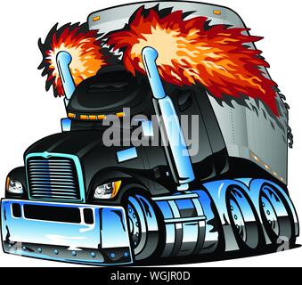 Camion semi remorque Tracteur Big Rig, Échappement, beaucoup de Chrome, Cartoon Vector illustration isolé Illustration de Vecteur