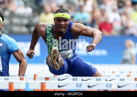 Berlin, Allemagne 01. Septembre 2019 : ISTAF - Athlétisme - 2019 Omar Mcleod (JAM) dans le monde entier d'utilisation | Banque D'Images