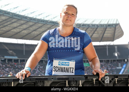 Berlin, Allemagne 01. Septembre 2019 : ISTAF - Athlétisme - 2019 Christina Schwanitz (GER) dans le monde entier d'utilisation | Banque D'Images