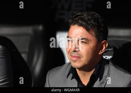 Buenos Aires, Argentine - 01 septembre 2019 : Marcelo Gallardo dans le match River - Boca dans le stade Monumental de Buenos Aires, Argentine Banque D'Images