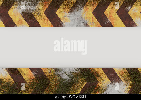 Le rendu 3D de danger avertissement modèle grunge en jaune et noir couverts par moss Banque D'Images