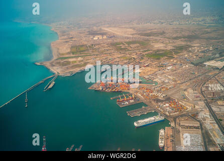 Port de Lima, bateaux et l'océan Pacifique Vue d'un avion Banque D'Images