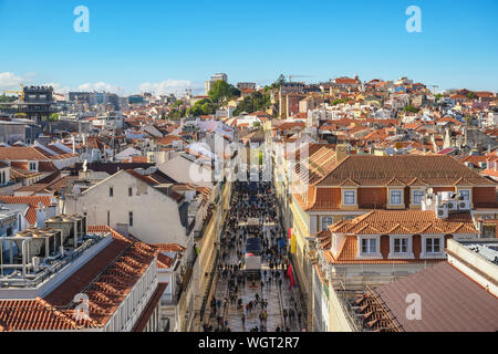 Lisbonne Portugal vue aérienne sur la ville à la rue Augusta Banque D'Images