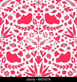 Silhouette Noël folk pattern design en rouge et blanc. Vector illustration parfaite de saison avec des oiseaux, des arcs et des feuillages. Illustration de Vecteur