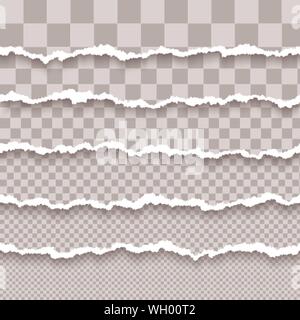 Ensemble de papier blanc déchiré sans soudure horizontale avec l'ombre. Bandes de papier déchiré. Carton endommagé les frontières. Vector illustration isolé sur transpare Illustration de Vecteur