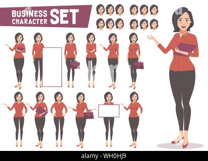 Business Woman character vector set avec de jeunes professionnels employée ou teacher standing in différents gestes et représentent pour les entreprises Illustration de Vecteur