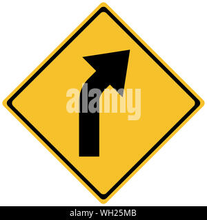 Droit courbe avant traffic sign vector illustration sur fond jaune - signe d'avertissement,symbole,etiquette,impression, etc. Banque D'Images