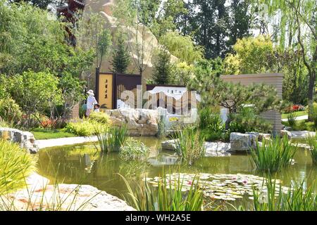 (190902) -- BEIJING, 2 septembre 2019 (Xinhua) -- les gens visiter le jardin de Qinghai à l'Exposition Horticole Internationale de Beijing à Beijing, capitale de Chine, le 1er septembre 2019. La province de Qinghai, situé dans le nord-ouest de la Chine, une grande partie de ce qui se trouve sur le plateau du Qinghai-Tibet, est la maison jusqu'à la source du fleuve Yangtsé, jaune et Lancang rivières. Avec une population de 6 millions et une superficie de 720 000 kilomètres carrés, la province a pris un nouveau regard sur son environnement écologique avec les efforts consacrés à l'amélioration de l'environnement. Au cours des cinq dernières années, le Qinghai a répandu plus de 10 milliards de yuans Banque D'Images