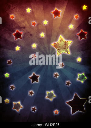 Illustration de grunge background avec des étoiles colorées et des raies. Banque D'Images