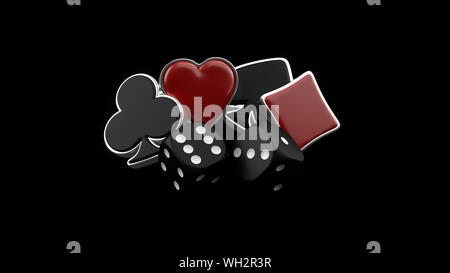 Symboles Ace avec dés. Concept de Casino, isolé sur le fond noir - 3D Illustration Banque D'Images