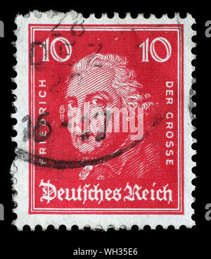 De timbres dans le Reich allemand montre l'image de Friedrich der Grosse, troisième roi Hohenzollern, régnant sur le royaume de Prusse, série, vers 19 Banque D'Images