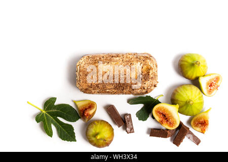 Fig dessert halva tranches de fruits traiter sur une plaque Banque D'Images