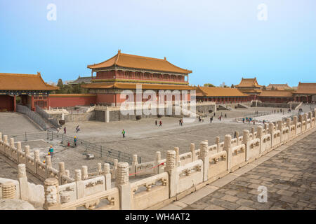 Editorial : BEIJING, CHINE, le 5 avril 2019 - Vue de côté de la salle de l'harmonie suprême dans la Cité Interdite à Beijing Banque D'Images