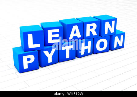 Rendu 3D illustration des mots apprendre Python. Banque D'Images