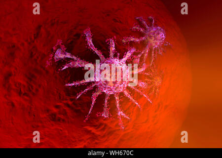 Rendu 3D Illustration d'une propagation de cellules de cancer de plus en plus sur les tissus sains. Banque D'Images