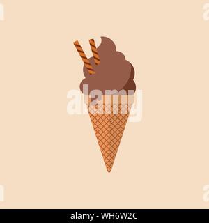 Glace au chocolat dans le cône. Vector illustration Illustration de Vecteur