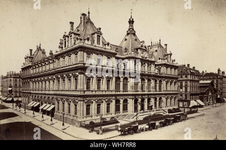 Photographie de l'ancien Palais de la Bourse, Lyon, 19e siècle. En 1853, la construction du Palais du Commerce a été décidé, la composition d'un musée d'art et d'industrie, magasins, la société d'agents de changement et des courtiers dans la soie, la Chambre de commerce et le tribunal de commerce. Banque D'Images