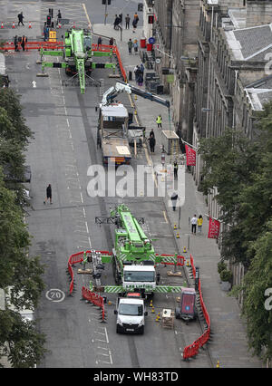 Définir le début de la construction sur Waterloo Place à Édimbourg avant le tournage de Fast and Furious 9. Banque D'Images