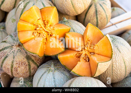 Cavaillon melon sur le marché de rue provençal, France Banque D'Images