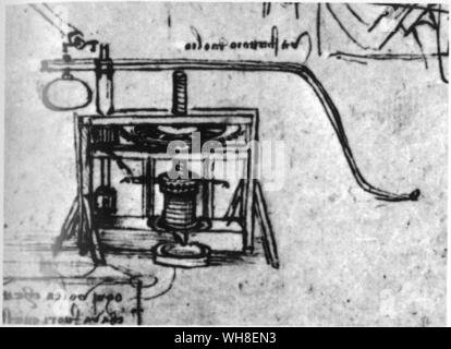 Leonardo's dessin d'un pressoir. Leonardo da Vinci (1452-1519) était un architecte italien de la Renaissance, musicien, anatomiste, inventeur, ingénieur, géomètre, sculpteur et artiste. . . Banque D'Images