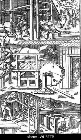 Soufflets et système de ventilation pour les mines de Georgins. Agsicola (1494-1555). Leonardo et l'âge de l'Œil, par Ritchie Calder page 330.. . Banque D'Images