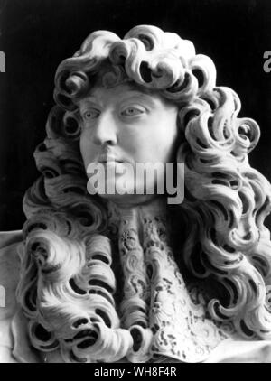 Louis XIV, roi de France, le Roi Soleil, (1638-1715), qui régna de 1643-1715. Détail de la buste en marbre par Lorenzo Bernini (1598-1680) en date de 1665. Le Roi Soleil par Nancy Mitford, page 23. Banque D'Images