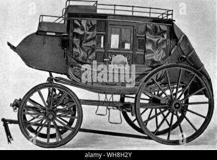 Stagecoach américain. Concord Coach lourde faite par l'Abbé Downing Company de Concord, New Hampshire. Encyclopédie du cheval à partir de la page 48. Banque D'Images