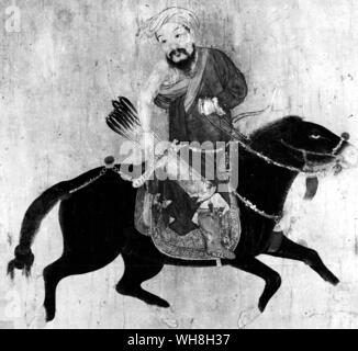 Dessin Chinois d'un archer à cheval mongol, 15ème-16ème siècle. Encyclopédie du cheval à partir de la page 225. Banque D'Images