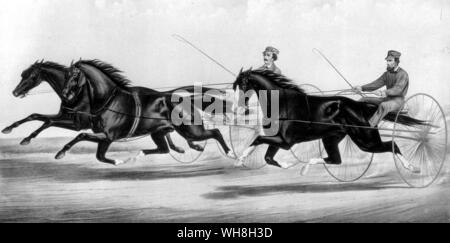 Courses de trot : Ethan Allen et un colistier en chambre double faisceau et Dexter en compétition dans un match au cours de la mode run Long Island 1867. Encyclopédie de la page 335 chevaux.. . . Banque D'Images