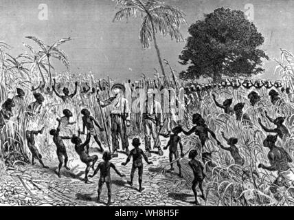 De Brazza sur le mois de mars avec ses marins. Pierre Paul François Camil Savorgnan de Brazza (1852-1905) a été meilleur savoir explorateur africain, qui était responsable de l'exploration d'une grande partie de ce qui est connu sous le nom de Congo français. De Brazza déplacé par des marches rapides sur le bassin versant et dans le bassin du Congo. Il voyage léger, avec seulement un sergent, et d'une équipe de dix sénégalais de marine. Sur sa route il a communiqué avec les chefs locaux et, en échange de petits cadeaux, les persuada de reconnaître l'influence française dans la région. De l'aventure africaine - une histoire de l'Afrique par les explorateurs du Banque D'Images