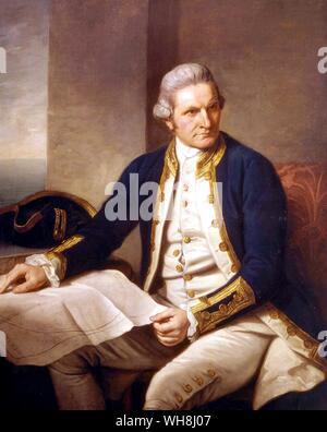 Le capitaine James Cook (1728-1779), par Nathaniel Dance . (1735 -1811) c.1775. De l'Antarctique : le dernier continent par Ian Cameron, page 36.. James Cook est un explorateur britannique, navigateur, et cartographe. Il a fait trois voyages à l'océan Pacifique, au cours de laquelle de grandes zones ont été cartographiées avec précision, et plusieurs îles et littoraux enregistrée pour la première fois sur les cartes européennes. Ses réalisations les plus notables ont été la découverte et la revendication de la côte est de l'Australie, la découverte européenne des îles hawaïennes, et le premier tour et la cartographie de la Nouvelle-Zélande.. . . . . . . Banque D'Images