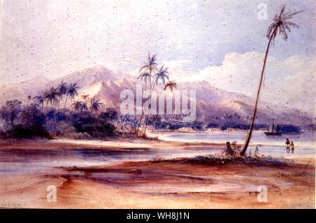 Le port de Papeete, Tahiti, par Conrad Martens (1801-1878). Peintre australien, né à Londres. La zone qui constitue aujourd'hui Papeete a d'abord été colonisée par les Britanniques William Crook missionnaire en 1818. De Darwin et de l'atterrisseur Beagle par Alan Moorhead, page 230.. . Banque D'Images