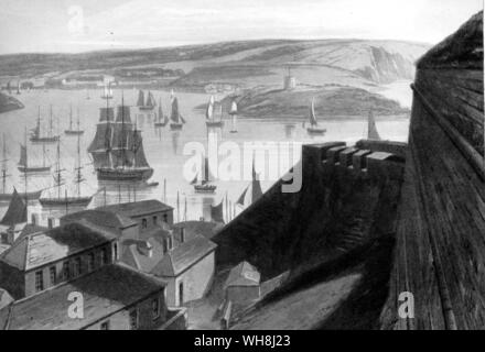 Catwater. Plymouth, à partir de la citadelle. "Ces deux mois passé à Plymouth étaient les plus misérables que j'ai jamais passé." Darwin et le Beagle par Alan Moorhead, page 40. Banque D'Images