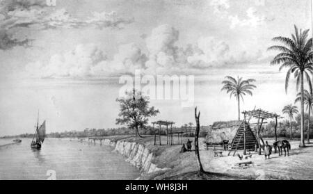 Village sur la rivière Parana. Lorsque Darwin arriva près de l'embouchure de la rivière Parana, le 20 octobre 1833 il est allé à terre et de découvrir qu'une révolution avait éclaté à Buenos Aires. Ce fait d'autres services et sur la rivière impossible ainsi le jour suivant il a procédé par voie terrestre et avec quelques difficultés faites-le à Buenos Aires. Darwin et le Beagle par Alan Moorhead, page 130. Banque D'Images