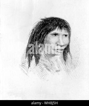 Bouton de Jimmy en 1834. "C'était en effet Jimmy Bouton - mais comment changé !... ses cheveux était long et enchevêtrées... il était misérablement mince, et ses yeux étaient touchés par la fumée.' de Darwin et de l'atterrisseur Beagle par Alan Moorhead, page 102. Banque D'Images