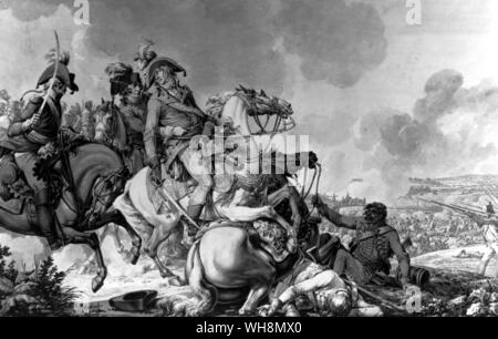 La mort du général Desaix à la bataille de Marengo, le 14 juin 1800, tout en menant la contre-attaque que Bonaparte sauvé de la défaite. Peinture lavage par Jacques François Fontaine appelée Swebach. Droits d'auteur réservés. Banque D'Images