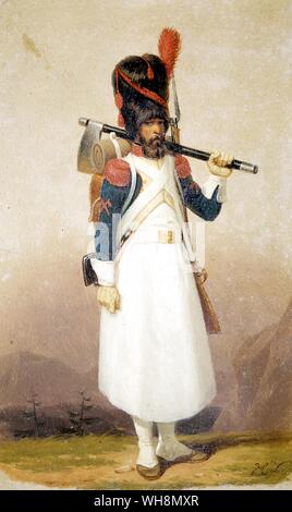 ... Son pouvoir essentiel-base, l'instrument par lequel il avait enfin atteint le sommet...'. L'infanterie de ligne - Le sapeur 1809. À partir de détails la peinture du 1re armée Types Empire par Pierre et Hippolyte Lecomte. Musée de l'armée, Paris Banque D'Images